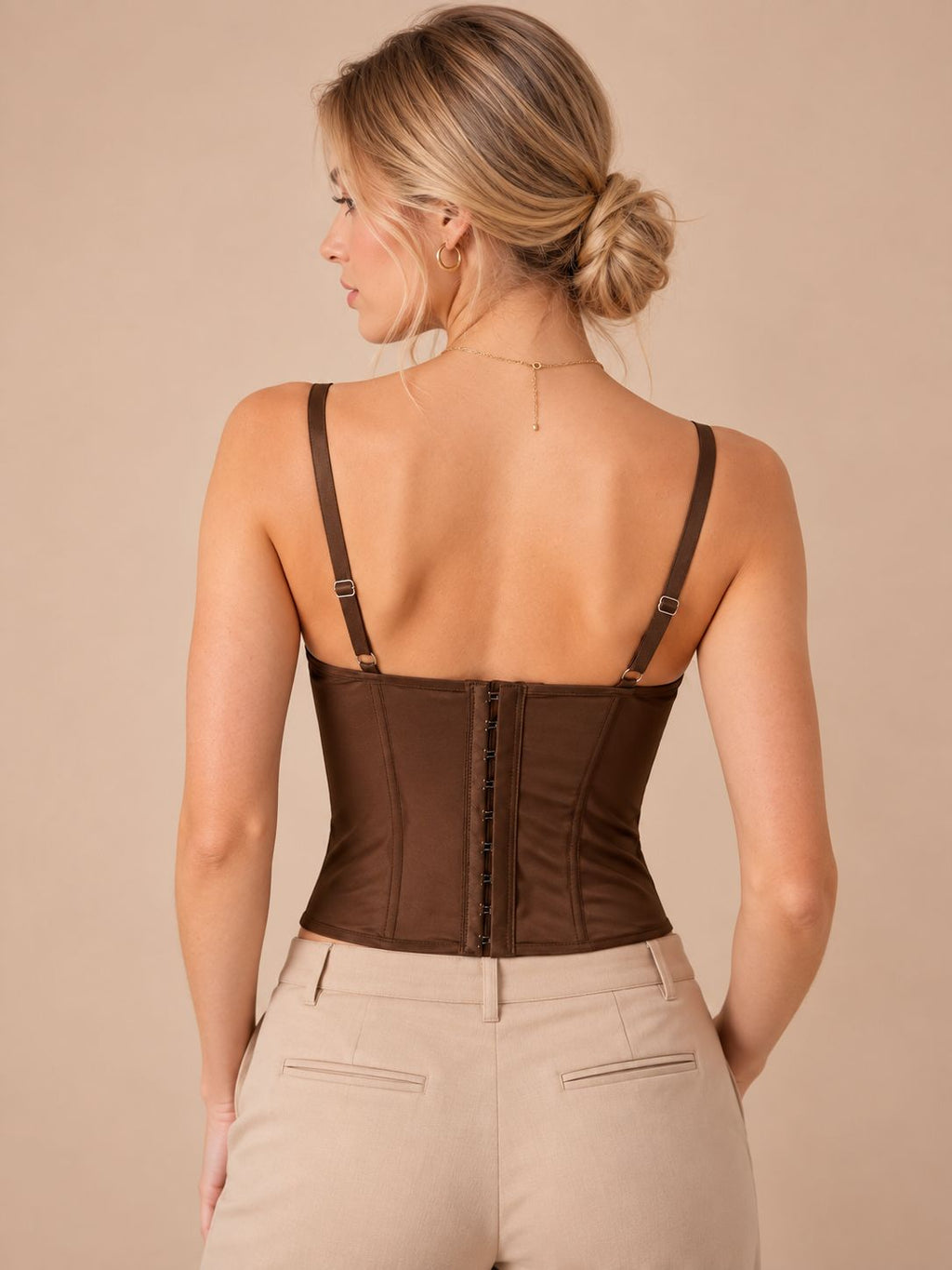 Chocolate Brown Lace Corset Top - Sheer Mesh Bustier Camisole