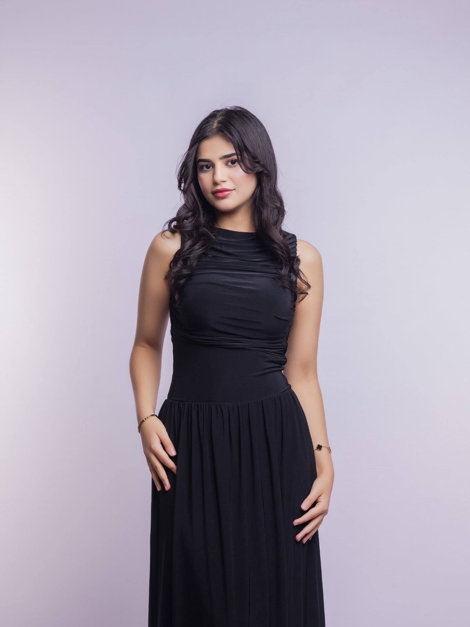 Black Draped Bodice Jersey Flowy Skirt Style Evening Dress – Weird Label