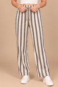 Black & White Striped Wide Leg Trousers with Drawstring Waist