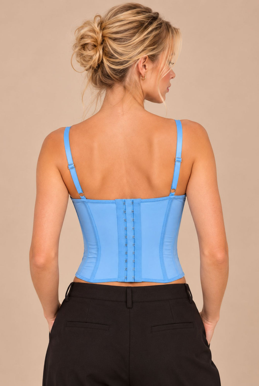 Blue Lace Corset Top with Sheer Panels and Sweetheart Neckline